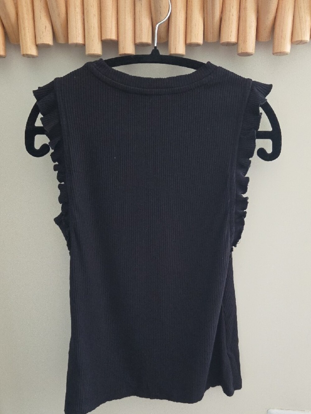 Nine West Black Ribbed Tank with Ruffle Shoulders - Picture 8 of 8